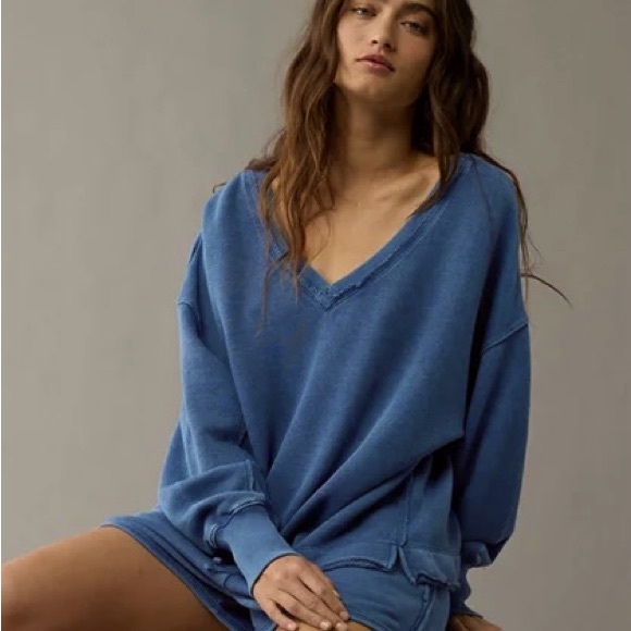 American Eagle Outfitters Tops - AE-Aerie *New* Saltwash double V-neck Blue Sweatshirt